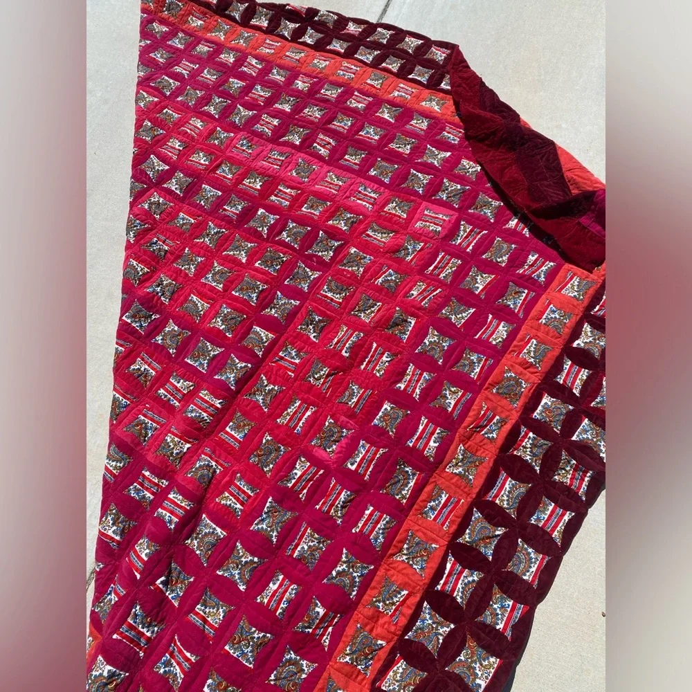 Vintage Bohemian Handmade Vibrant Pink & Red Quilt Throw